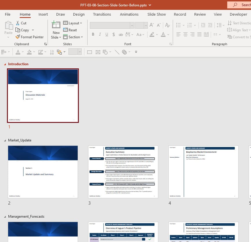 Expanded Sections in the Slide Sorter View