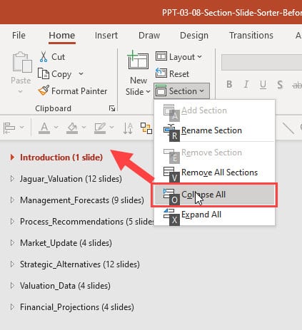 Collapsing Sections in the Slide Sorter View