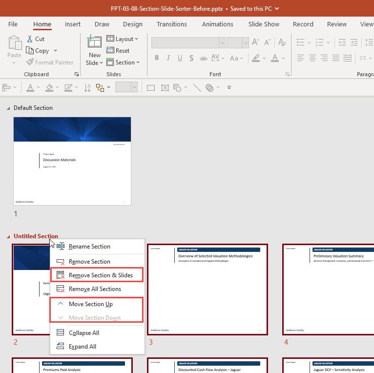 Additional Commands in the Slide Sorter View