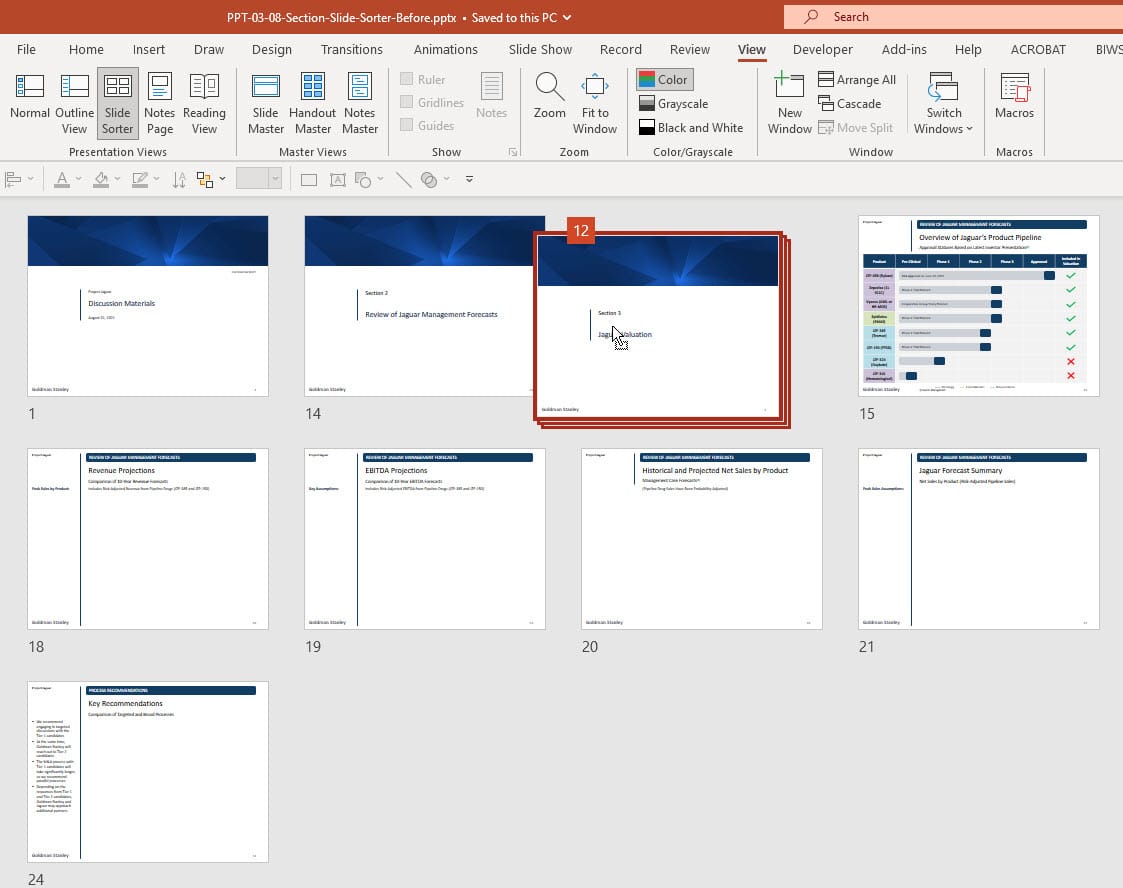 Moving Slides in the Slide Sorter View