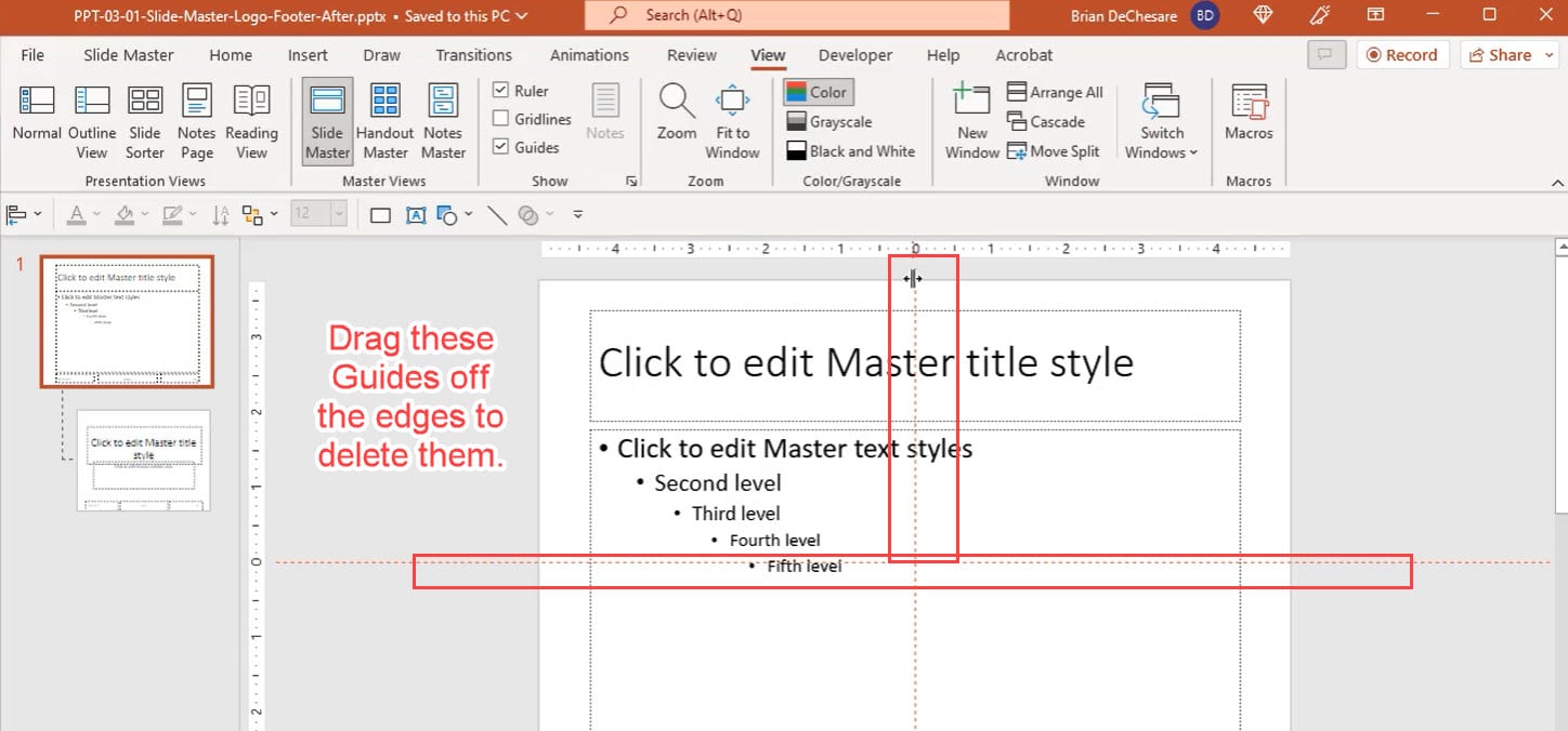 Removing the Drawing Guides in the Slide Master