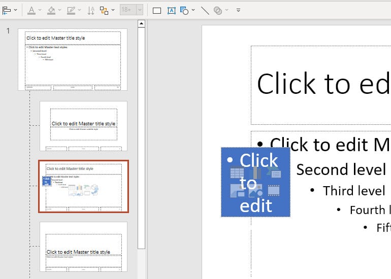 Content Placeholder on a Layout in the Slide Master