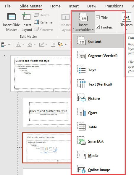 PowerPoint Slide Master - Inserting a Placeholder on a Layout