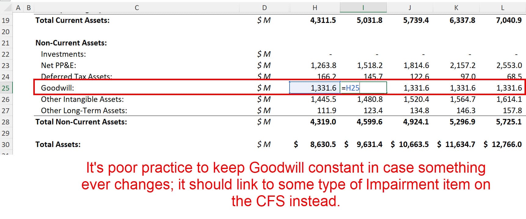 Holding Goodwill Constant in the Projections Holding Goodwill Constant in the Projections